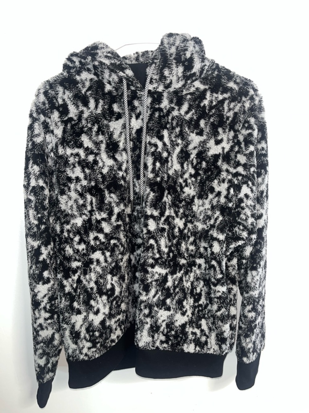 Athleta Black and White Plush Hooded Zip Jacket